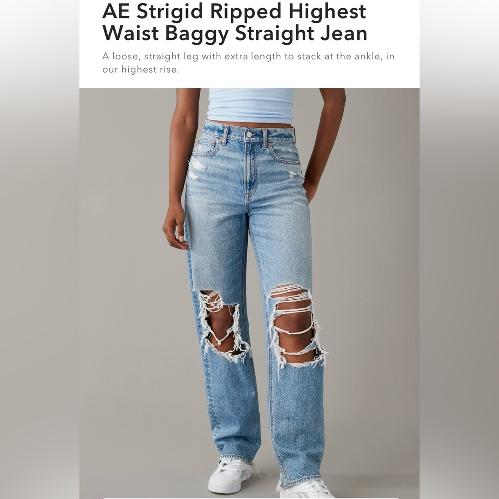 American Eagle Strigid Ripped Highest Waist Baggy Straight Jean